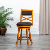 30" Bar Height X-Back Swivel Stool, Natural Finish, Charcoal Fabric Seat B04660719