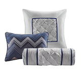 7 Piece Tufted Comforter Set Navy Queen B03596831