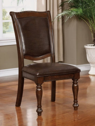 ZUN Glorious Classic Traditional Dining Chairs Cherry Solid wood Leatherette Seat Set of 2pc Side Chairs B011115494
