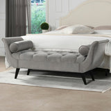 Alma Tufted Flared Arm Entryway Bench, Opal Grey Velvet B2719P238451