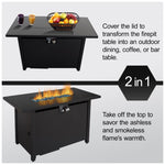 ZUN 25" H x 42" W Steel Outdoor Fire Pit Table with Lid B120P242624