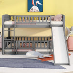 ZUN Bunk Bed with Slide,Full Over Full Low Bunk Bed with Fence and Ladder for Toddler Kids Teens Gray 86635158