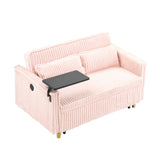 The pull-out push-in pink corduroy sofa with dual functions, equipped with a movable tabletop W1278P249022