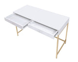 ZUN White High Gloss and Gold 2-drawer Writing Desk B062P184570