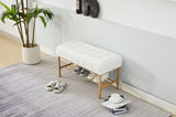 End of Bed Bench with Shelf, Teddy fabric Upholstered Storage Shoe Bench, Modern Bedroom Bench with W2725P237654