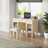 2-in-1 Vanity Desk with Flip-Top Mirror, Dressing Table Set with Drawer & Cabinet, Multi-Functional N844P292487E