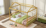 Metal House Shape Platform Bed, Gold, Queen MF314071AAL