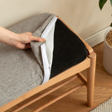 (Beige) Natural Solid Wood Shoe Bench, Mid-Century Modern Storage Bench with High Rebound Sponge W1283P298090