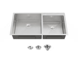 33"x19" Embedded Double Bowl Kitchen Sink, Overmount Handmade Sink in Brushed Unable 51108838