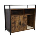 Rustic Brown Wooden Cat Litter Box Enclosure, Spacious Hidden Cat Litter Box with Scratching Mat W1412P271588