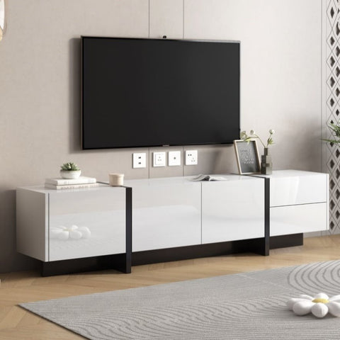 ZUN ON-TREND White & Black Contemporary Rectangle Design TV Stand, Unique Style TV WF300852AAK