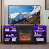 ZUN TV Stand Electric Fireplace Glass Shelves, 3D Fireplace TV Stand with LED Lights Wood with USB W1758P210371