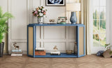 TREXM Narrow Console Table with Unique Irregular Top Design, Entryway Table with Open Shelf, Rattan N715P228111C