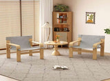 Detachable and washable Oak Accent Chair Wide Armrest Mid-Century Lounge Chair Linen Fabric Armchair W2336P251804
