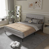 ZUN Iron Platform Bed Frame with Wooden slats support & Upholstered Headboard - Grey W2992P233436