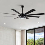 ZUN 72" Integrated LED Matte Black Large Smart Ceiling Fan with Remote Control W1367139019