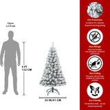 6FT Flocked Christmas Tree Artificial Snowy Holiday Tree with 678 Tips, Full Shape PVC, Sturdy 96420068