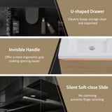 60'' Floating Bathroom Vanity Sink Combo, Modern Wall-Mounted Striped Bathroom Storage Cabinet W1573P265204