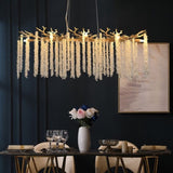 39.4-inch Modern Golden Pendant Light with Cascading Crystal Strands, Ideal for Living, Dining W1340P232979