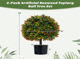 2-Pack 22" Artificial Topiary Ball Tree - 15" Boxwood BallsOrange Fruits, PE/PVCCement, 80983090
