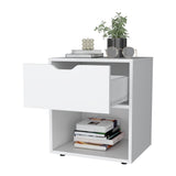 FM FURNITURE Elliott Nightstand with Elegant Drawer and Open Shelf, White B128P321064