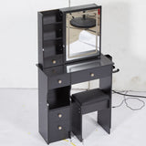 Small Size Left Drawer Desktop Vanity Table Cushioned Stool, 2 AC2 USB Power Station, Hair dryer W936P226037