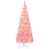 6ft Prelit Snow Flocked Artificial Christmas Tree with Pencil Shape, Pine Realistic Branches, Warm 81303007