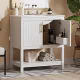 30-Inch White Bathroom Vanity with Ceramic Sink and Versatile Storage - Ideal for Small Bathrooms WF325888AAK
