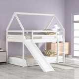 Twin Size Bunk House Bed with Slide and Ladder,White WF285894AAK