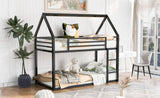 Twin over Twin House Bunk Bed with Built-in Ladder,Black WF283080AAB