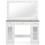 43.3" Vanity Desk with Large Mirror Hollywood Bulbs, Modern Glass Top Makeup Vanity with Drawers N704P263505K