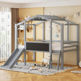 ZUN Twin Size Loft Bed with Ladder and Slide, House Bed with Blackboard and Light Strip on the Roof, WF324323AAE