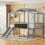 ZUN Twin Size Loft Bed with Ladder and Slide, House Bed with Blackboard and Light Strip on the Roof, 13308692