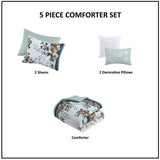 ZUN Full/Queen 5 Piece Cotton Floral Comforter Set with Throw Pillows B035128865