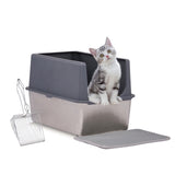 ZUN XXL Stainless Steel Cat Litter Box with Lid, Extra Large Litter Pan with High Sides, Easy Cleaning, 13774354