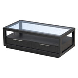 ZUN U-Can Modern Wood Coffee Table with 2 Drawers ,Minimalist Display Coffee Table with Transparent N724P176626B