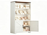 Barn door 3-tier steel display case, 69.7 31.5 15.4 inches, off-white with contrasting wood 06230344