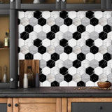 48 Pcs Black And White Marble Wall Stickers Mosaic Hexagon Peel And Stick Backsplash PVC Glossy Self 76827361
