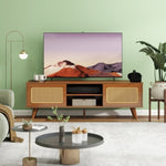 ZUN Mid Century Modern Rattan TV Stand for 55/60/65 inch TV , Entertainment Cabinet, Media Console for W2977P224349