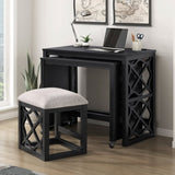 Desks and Stool Set 3pc Black Finish Rolling Desk with Casters, 2 Charging ports Home Office B011P287465