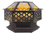 22" Hexagonal Shaped Iron Brazier Wood Pit Decoration for Backyard Poolside 90312473