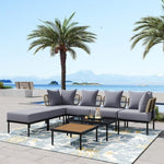 ZUN 8-Piece Patio Sectional Sofa Set with Tempered Glass Coffee Table and Wooden Coffee Table for 06042451