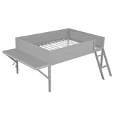 Wood Full Size Gaming Loft Bed with Desk and LED, Grey 86125972