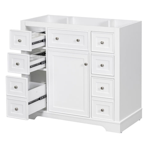 ZUN 36" Bathroom Vanity without Sink, Cabinet Base Only, One Cabinet and Six Drawers, White WF306253AAK