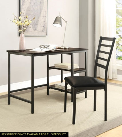 ZUN Black Finish 2-Piece Writing Desk Set with Chair Industrial Style Metal Frame Faux Leather B011P182511