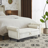 Velvet Multifunctional Storage Rectangular ottoman bench with 1 Pillow, Beige N769P186110B