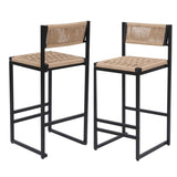 ZUN Kitchen Bar Stools with Footrest Set of 2 Paper Rope Weave Dining Chairs Counter Height Barstool W1757P254841