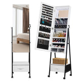 Full wooden floor style, with 1 large drawer, 4 wheels, white light beads, jewelry storage 17793812
