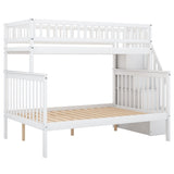 ZUN Twin over Full Stairway Bunk Bed with storage, White 03181258