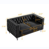 Black, Two-seater Sofa, Velvet Crystal Buckle Upholstery Sofa, Crystal Feet, Removable Cushion, Two 74092413